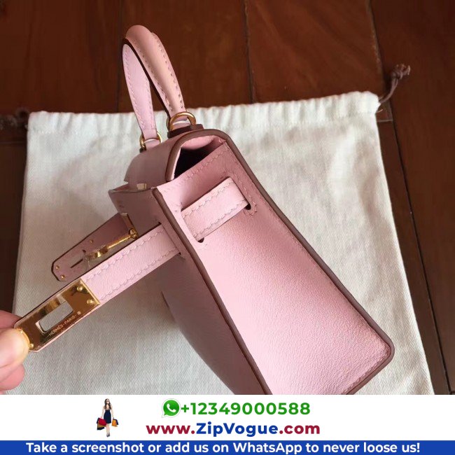 Hermes Rose Dragee Swift Kelly Mini II 20cm Lushentic AAAAA Grade Replica - Image 6
