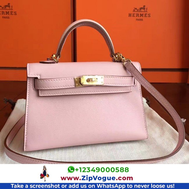 Hermes Rose Dragee Swift Kelly Mini II 20cm Lushentic AAAAA Grade Replica
