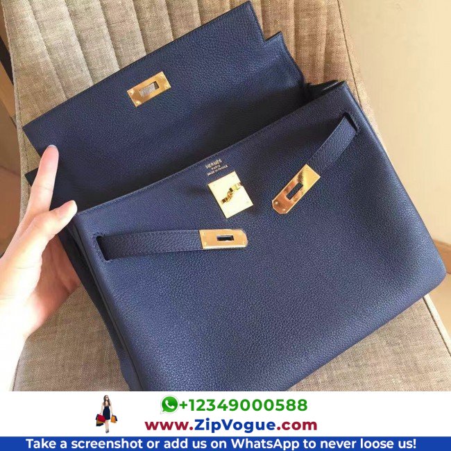 Hermes Sapphire Clemence Kelly Retourne 32cm Lushentic AAAAA Grade Replica - Image 9