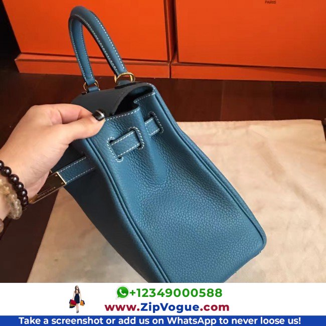 Hermes Blue Jean Clemence Kelly Retourne 32cm Lushentic AAAAA Grade Replica - Image 4