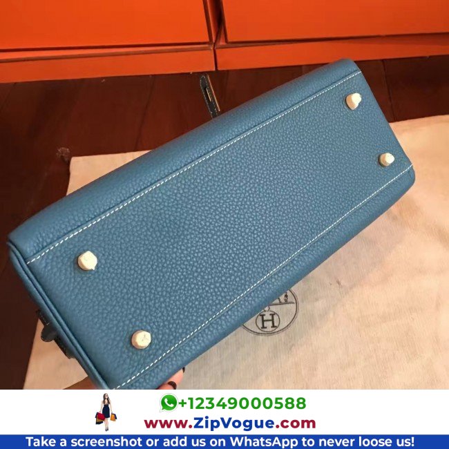 Hermes Blue Jean Clemence Kelly Retourne 32cm Lushentic AAAAA Grade Replica - Image 9
