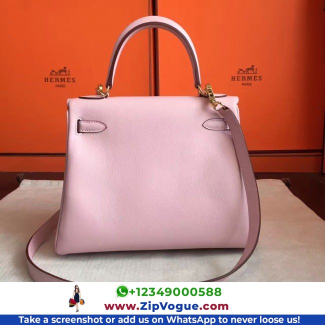 Hermes Rose Dragee Swift Kelly Retourne 28cm Lushentic AAAAA Grade Replica - Image 4