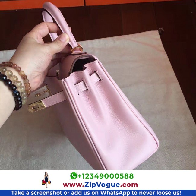 Hermes Rose Dragee Swift Kelly Retourne 28cm Lushentic AAAAA Grade Replica - Image 5