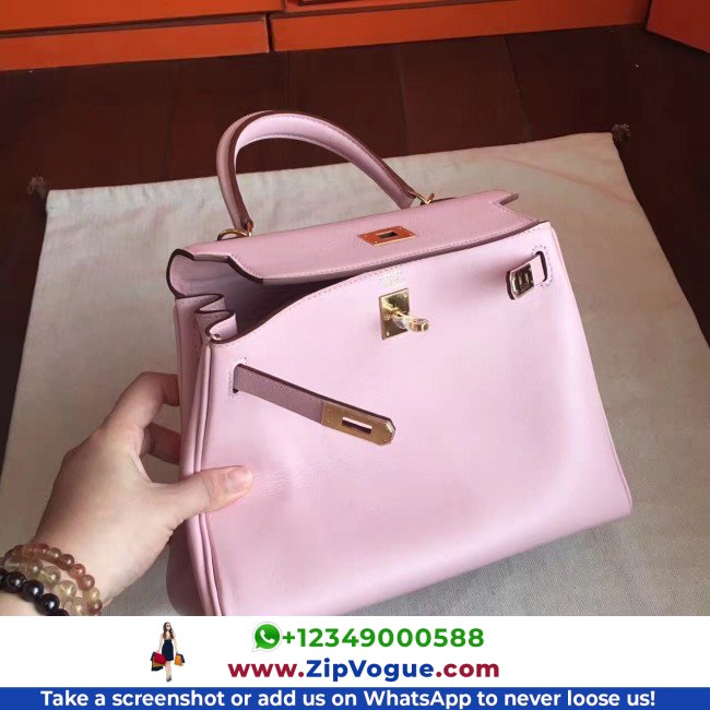 Hermes Rose Dragee Swift Kelly Retourne 28cm Lushentic AAAAA Grade Replica - Image 7