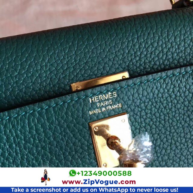 Hermes Malachite Clemence Kelly 25cm Retourne Lushentic AAAAA Grade Replica - Image 5
