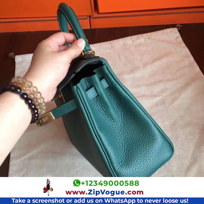 Hermes Malachite Clemence Kelly 25cm Retourne Lushentic AAAAA Grade Replica - Image 6