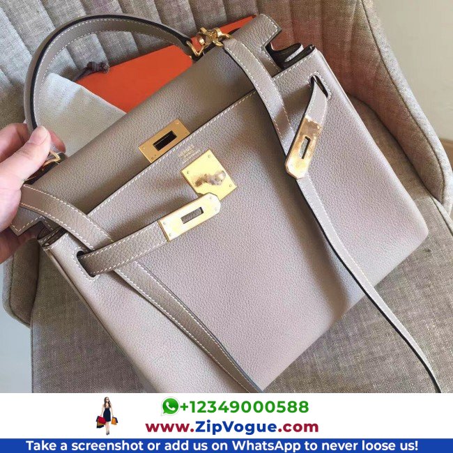 Hermes Grey Clemence Kelly Retourne 28cm Lushentic AAAAA Grade Replica - Image 2
