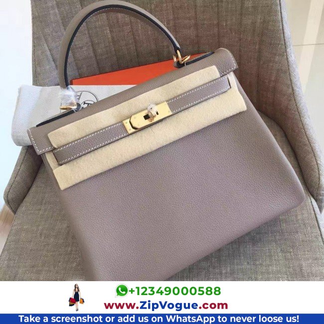 Hermes Grey Clemence Kelly Retourne 28cm Lushentic AAAAA Grade Replica