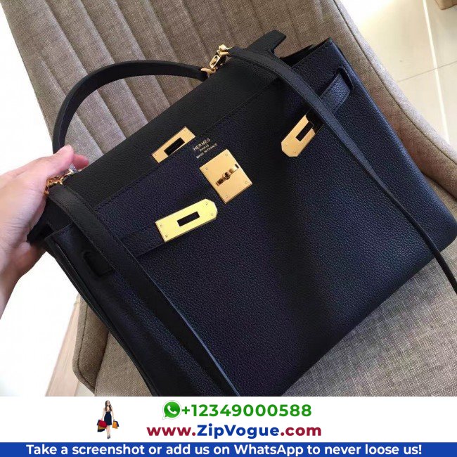 Hermes Black Clemence Kelly Retourne 28cm Lushentic AAAAA Grade Replica - Image 2
