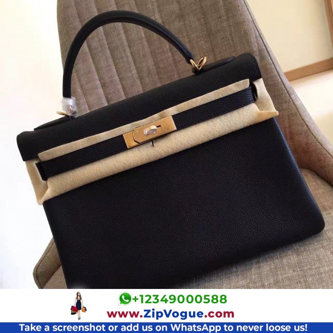 Hermes Black Clemence Kelly Retourne 28cm Lushentic AAAAA Grade Replica