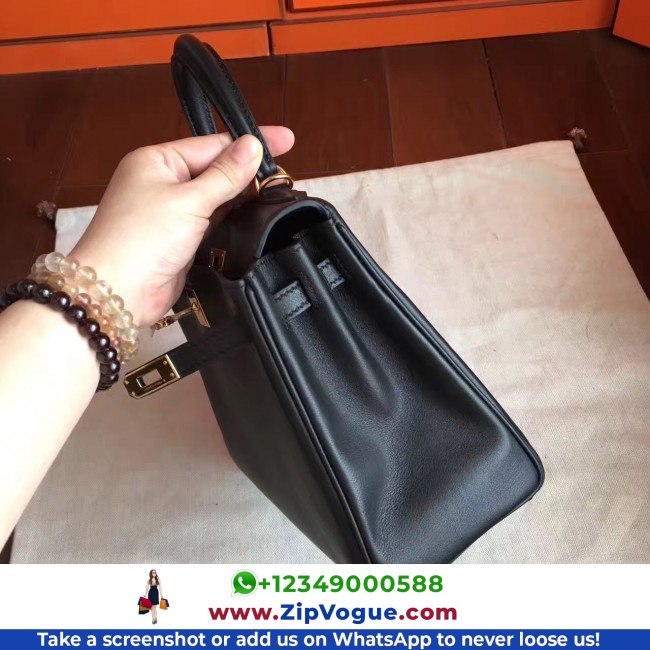Hermes Black Swift Kelly 25cm Retourne Lushentic AAAAA Grade Replica - Image 2