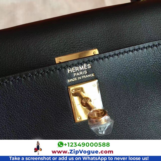 Hermes Black Swift Kelly 25cm Retourne Lushentic AAAAA Grade Replica - Image 7