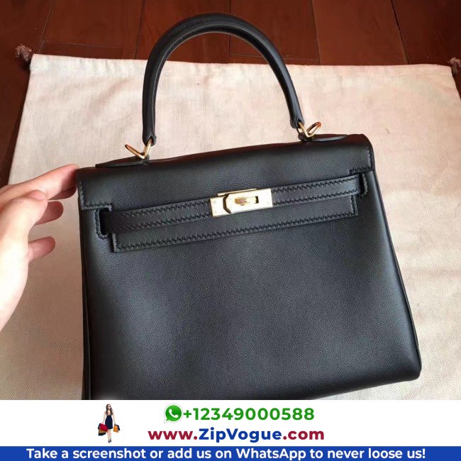 Hermes Black Swift Kelly 25cm Retourne Lushentic AAAAA Grade Replica