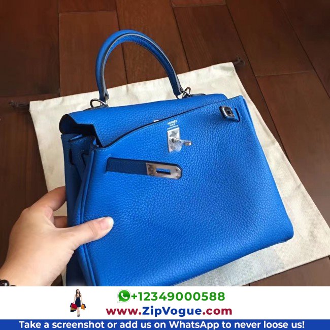 Hermes Blue Clemence Kelly 25cm Lushentic AAAAA Grade Replica - Image 3