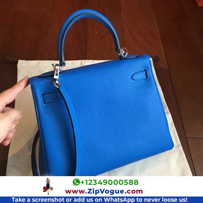 Hermes Blue Clemence Kelly 25cm Lushentic AAAAA Grade Replica - Image 5