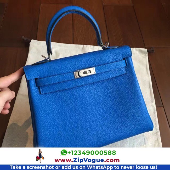 Hermes Blue Clemence Kelly 25cm Lushentic AAAAA Grade Replica