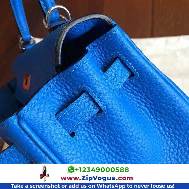 Hermes Blue Clemence Kelly 25cm Lushentic AAAAA Grade Replica - Image 7