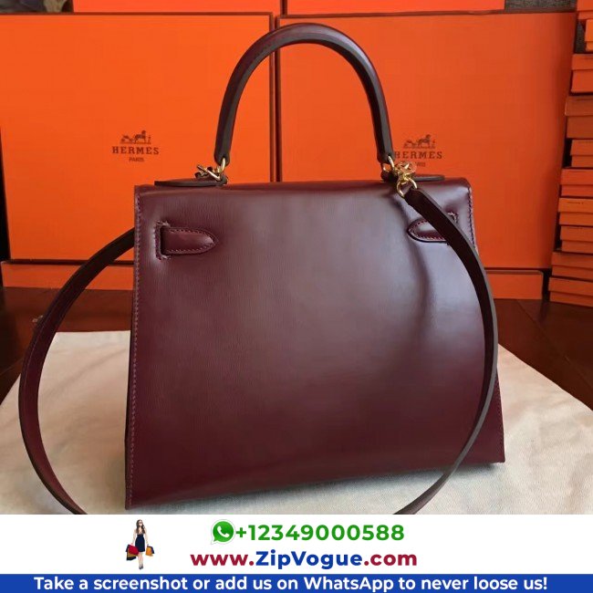 Hermes Bordeaux Box Kelly Retourne 28cm Lushentic AAAAA Grade Replica - Image 4