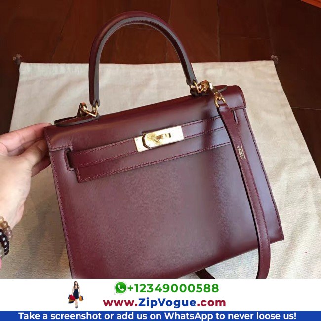Hermes Bordeaux Box Kelly Retourne 28cm Lushentic AAAAA Grade Replica - Image 5