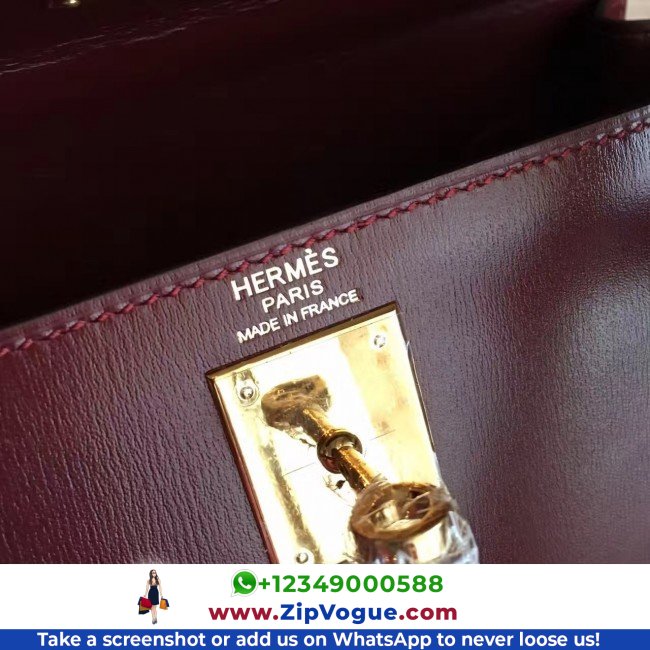 Hermes Bordeaux Box Kelly Retourne 28cm Lushentic AAAAA Grade Replica - Image 8