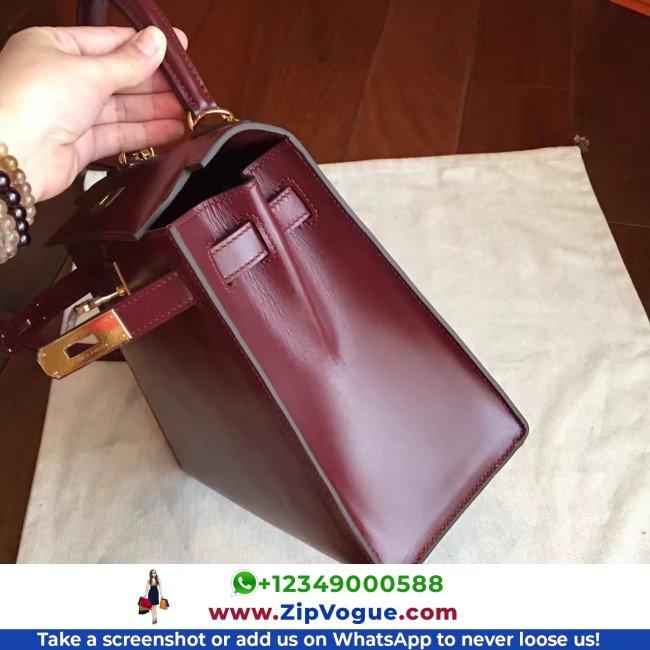 Hermes Bordeaux Box Kelly Retourne 28cm Lushentic AAAAA Grade Replica - Image 9