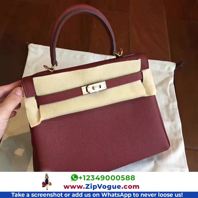 Hermes Bordeaux Clemence Kelly 25cm Retourne Lushentic AAAAA Grade Replica