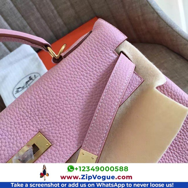 Hermes Pink Clemence Kelly Retourne 28cm Lushentic AAAAA Grade Replica - Image 6