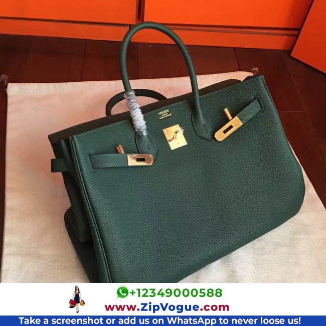 Hermes Vert Clemence Birkin 35cm Lushentic AAAAA Grade Replica - Image 3