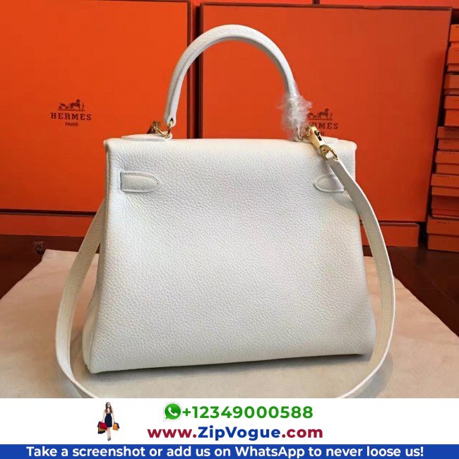 Hermes White Clemence Kelly Retourne 28cm Lushentic AAAAA Grade Replica - Image 2