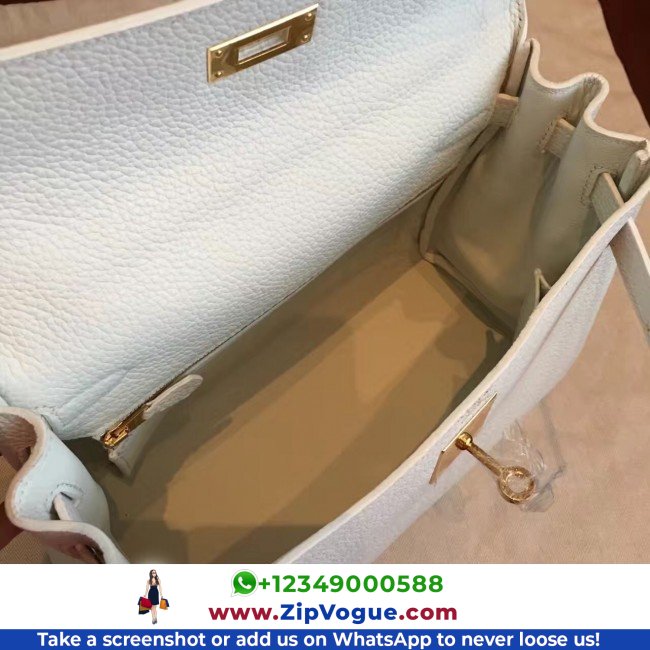 Hermes White Clemence Kelly Retourne 28cm Lushentic AAAAA Grade Replica - Image 4