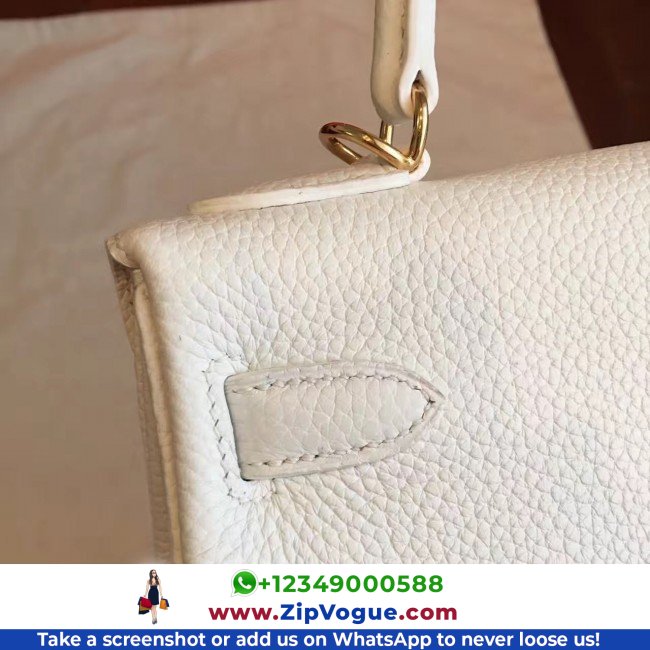 Hermes White Clemence Kelly Retourne 28cm Lushentic AAAAA Grade Replica - Image 7