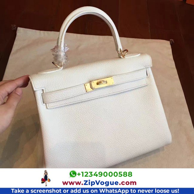Hermes White Clemence Kelly Retourne 28cm Lushentic AAAAA Grade Replica