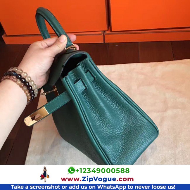 Hermes Malachite Clemence Kelly Retourne 28cm Lushentic AAAAA Grade Replica - Image 4