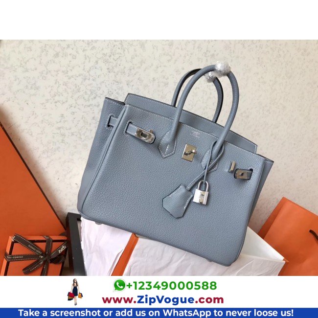 Hermes Blue Lin Clemence Birkin 25cm Lushentic Grade Replica - Image 4