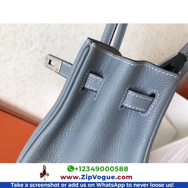 Hermes Blue Lin Clemence Birkin 25cm Lushentic Grade Replica - Image 5