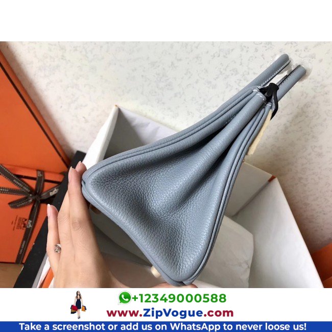 Hermes Blue Lin Clemence Birkin 25cm Lushentic Grade Replica - Image 6