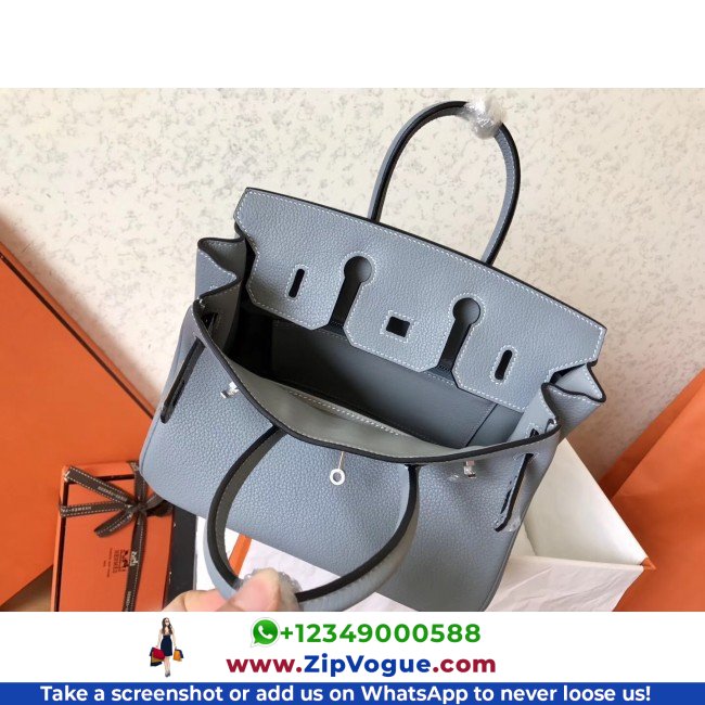 Hermes Blue Lin Clemence Birkin 25cm Lushentic Grade Replica - Image 9
