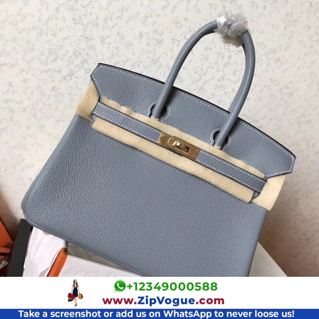 Hermes Blue Lin Clemence Birkin 25cm Lushentic Grade Replica