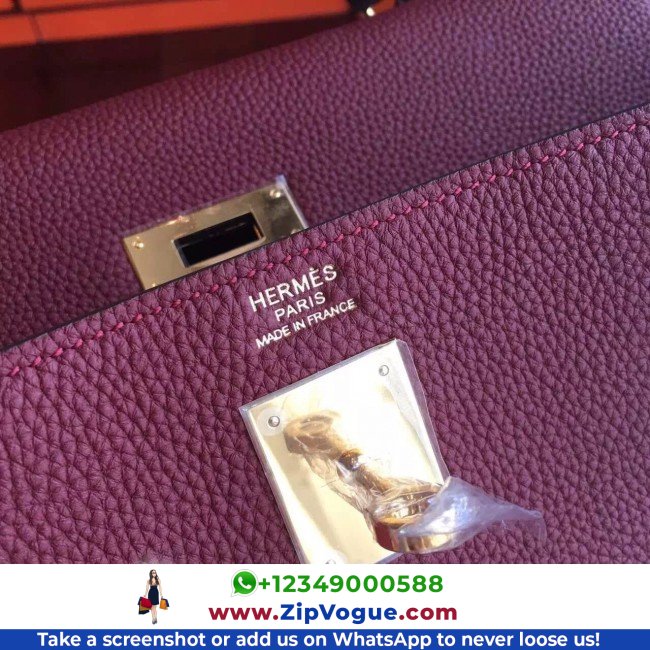Hermes Bordeaux Clemence Kelly 35cm Lushentic AAAAA Grade Replica - Image 2