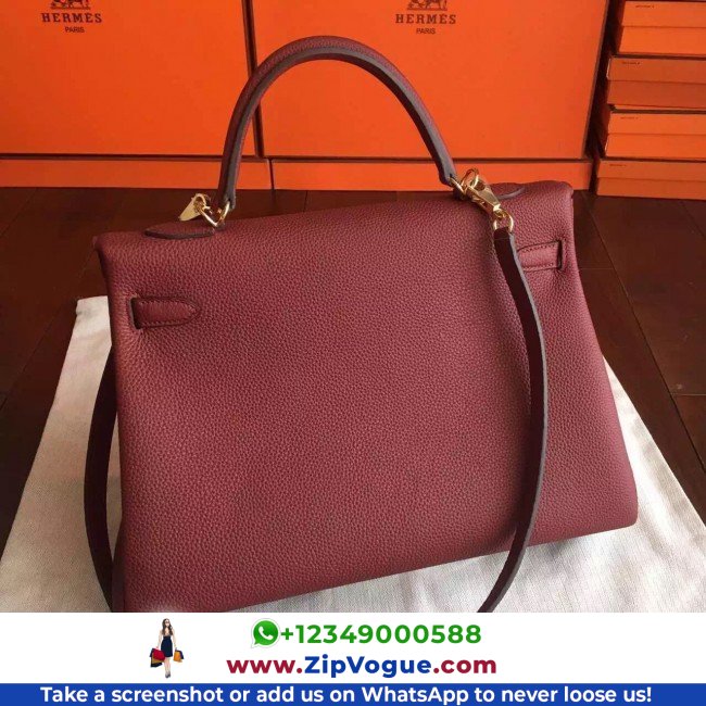 Hermes Bordeaux Clemence Kelly 35cm Lushentic AAAAA Grade Replica - Image 4