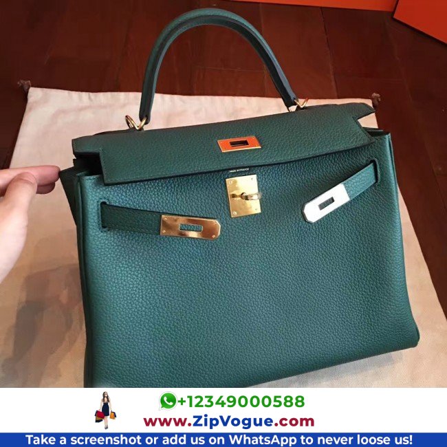 Hermes Malachite Clemence Kelly Retourne 32cm Lushentic AAAAA Grade Replica - Image 4