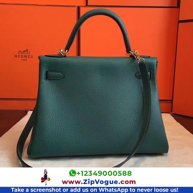 Hermes Malachite Clemence Kelly Retourne 32cm Lushentic AAAAA Grade Replica - Image 7