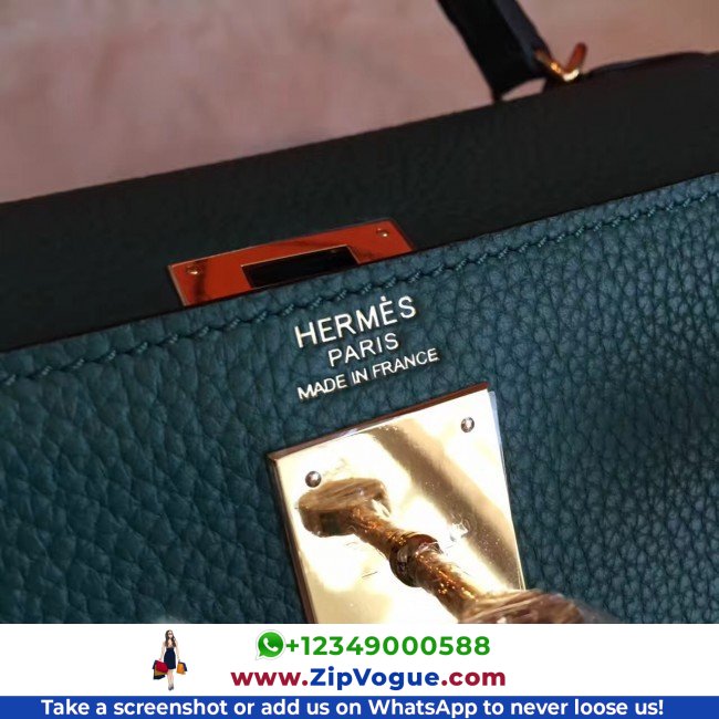 Hermes Malachite Clemence Kelly Retourne 32cm Lushentic AAAAA Grade Replica - Image 8