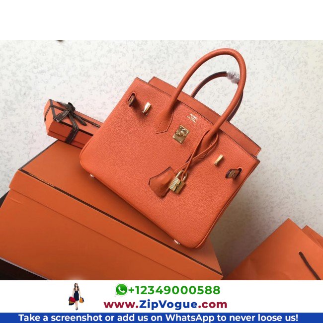 Hermes Orange Clemence Birkin 25cm Lushentic AAAAA Grade Replica - Image 3