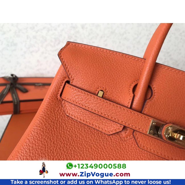 Hermes Orange Clemence Birkin 25cm Lushentic AAAAA Grade Replica - Image 5