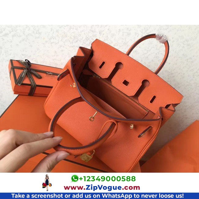 Hermes Orange Clemence Birkin 25cm Lushentic AAAAA Grade Replica - Image 6