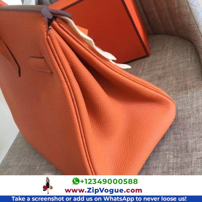 Hermes Orange Clemence Birkin 30cm Lushentic AAAAA Grade Replica - Image 4