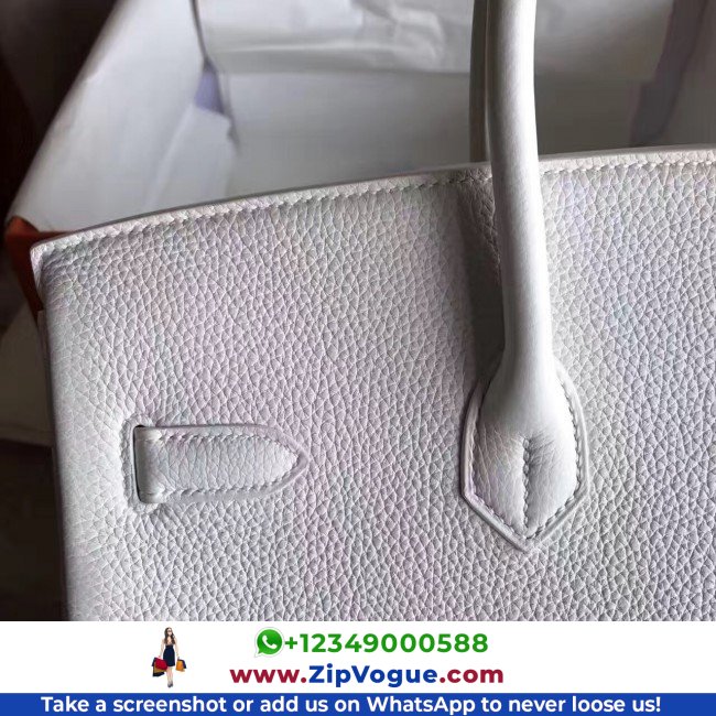 Hermes White Clemence Birkin 30cm Lushentic AAAAA Grade Replica - Image 9