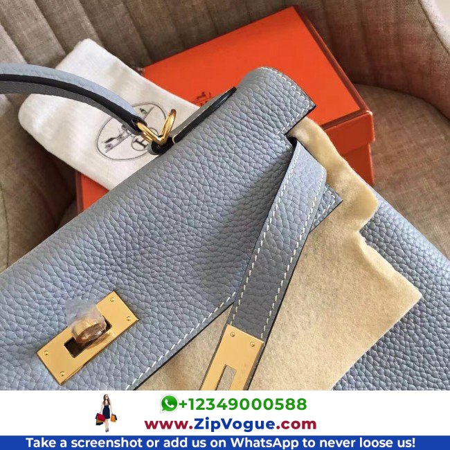 Hermes Blue Lin Clemence Kelly Retourne 28cm Lushentic AAAAA Grade Replica - Image 5