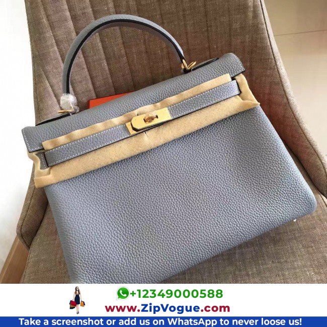 Hermes Blue Lin Clemence Kelly Retourne 28cm Lushentic AAAAA Grade Replica - Image 7